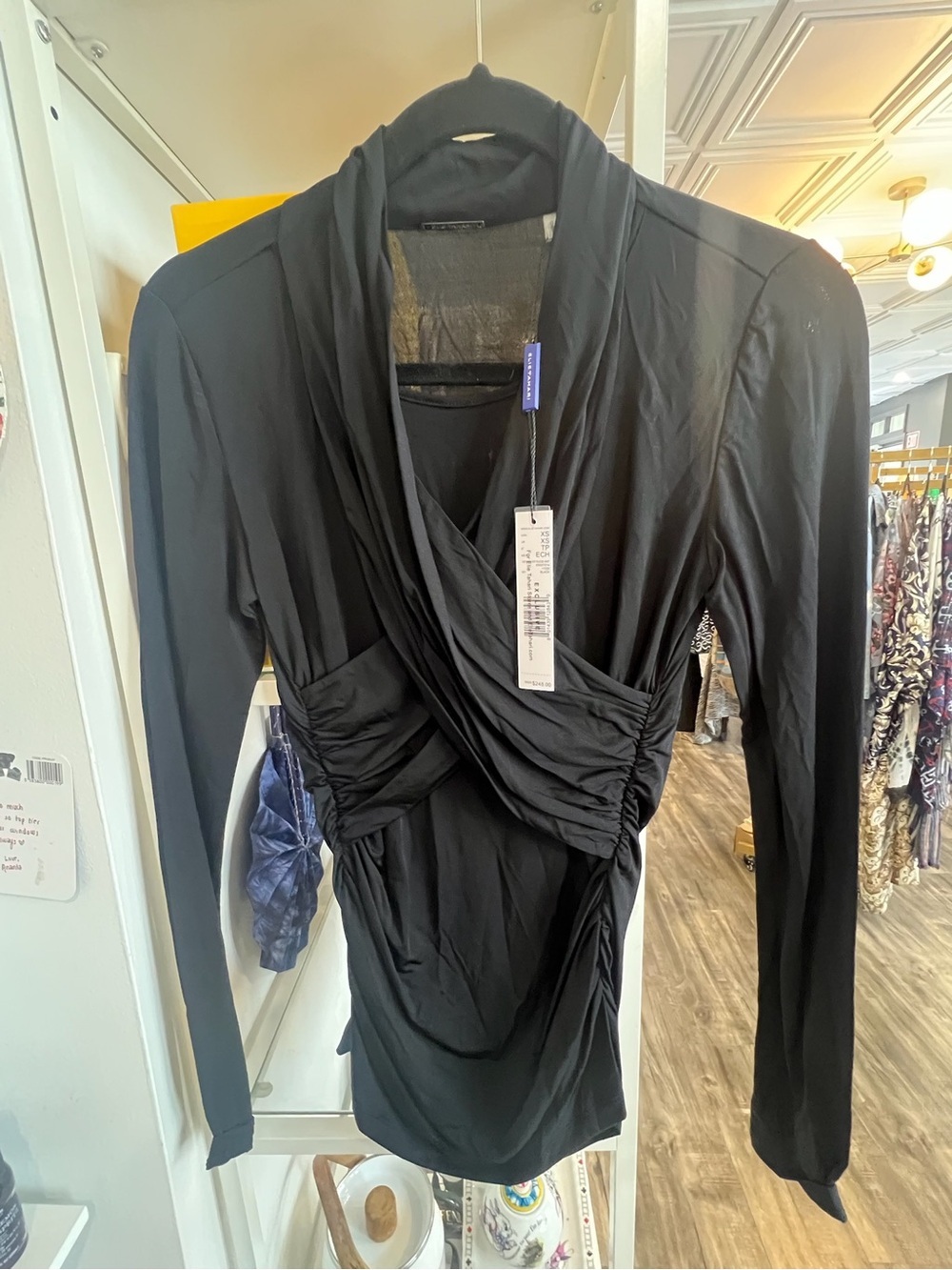 Elie Tahari Black Draped Ruched Long-Sleeve Top NWT